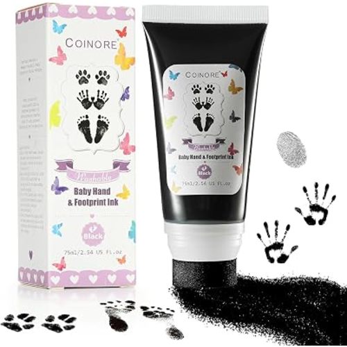 Baby Hand and Footprint Pet Paw Friendly Ink Paint, Black, Non-Toxic Acid-Free, Safe Washable Ink Paint for Newborn Keepsake Dog Cat DIY Christmas Gift for New Moms, 2.54 fl oz