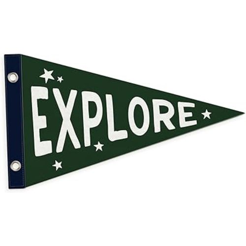 Baby Boy Nursery Decor,Explore Sign Wall Felt Pennants Banners Flags,Adventure Camping Wall Hanging Decor for Kids Toddler Boys Nursery Room Bedroom Playroom 7.4x14 Inch