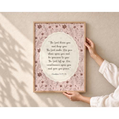 The Lord Bless You and Keep You, Numbers 6:24-26 Wall Art, Christian Nursery Print, Floral Botanical Scripture Art Giclée Bible Verse