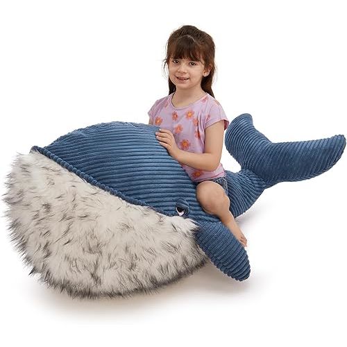 MorisMos Giant Blue Whale Stuffed Animal Plush Pillow, Huge 43.3" Plush Whale Toy for Kid/Adult, 4ft Large Stuffed Animal Ocean/Sea Toy Gift for Marine Creature Lover, Sea Life Decor, CE/CPC Certified