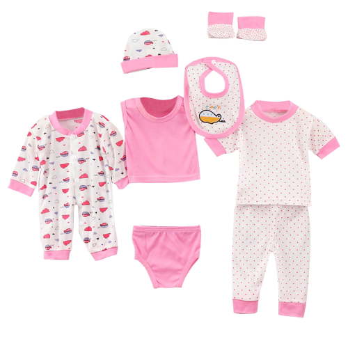 Edvintorg 8Pcs Newborn Baby Boy Clothes Sets Cute Tops+Hat+Pants+Bib+Sock Shose+Romper Outfits Set Infant Baby Jumpsuit 0-3 Months Kawaii Baby Clothes for Girls