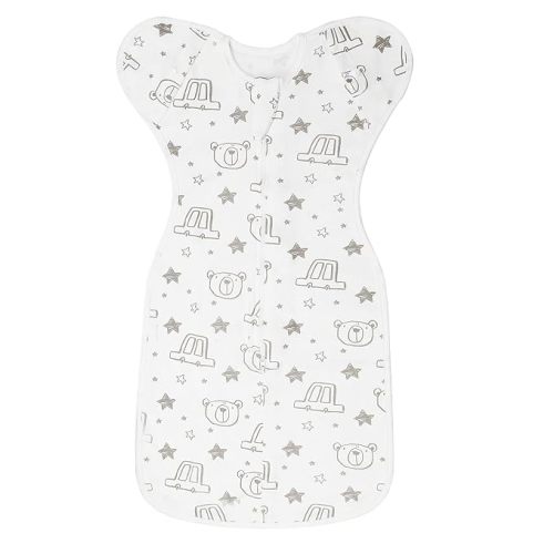 ANYEDDE Baby Transition Swaddle Sack, Baby Swaddle Arms Up Transition Bag,Snug fit Calms Startle Reflex, Breathable Cotton Newborn Sack, 2-Way Zipper Cars & Bears (0-3 Month)