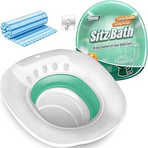 RUGUO Sitz Bath for Toilet Seat - Yoni Steam Seat - Sitz Bath for Hemorrhoids and Postpartum Care - Portable Bidet BPA Free - Foldable Basin for Epsom Salt Soak - Green