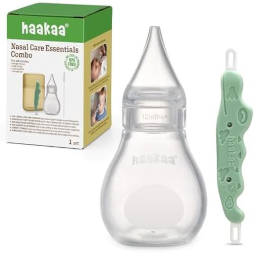 Haakaa Nasal Care Essentials Combo, Nasal Aspirator for Baby with Baby Nose Picker, Gentle Infant Ear & Nose Care Set with Case for Home or Travel
