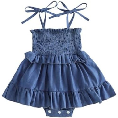Baby Girls Denim Romper Dress Long Sleeve One Piece Jumpsuits Clothes Spring Summer