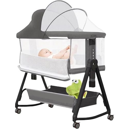 Baby Bassinet, 3 in 1 Bedside Bassinet for Baby, 7 Height Adjustment, Sturdy Bassinets Co-Sleeper with Wheels and Soft Mattress, Jestonten