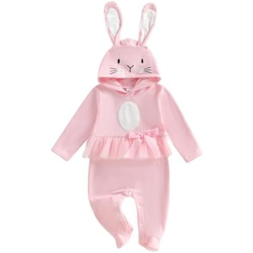 Twopumpkin My First Easter Outfit Baby Girl Newborn Bunny Onesie Ruffle Tulle Tutu Dress Romper Hooded Jumpsuit With Ear