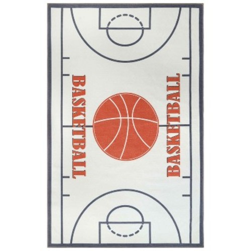 Basketball Non-Slip Kids Playroom Nursery Washable Indoor Area Rug, 4'x6', Ivory - Blue Nile Mills