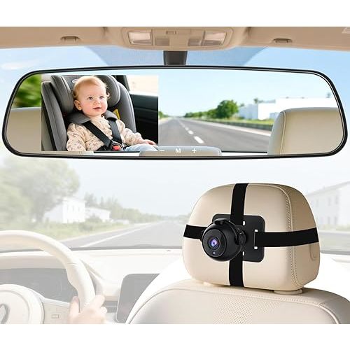 Baby Car Mirror Camera: Dash-Free 4.3-inch HD Clear Night Vision Wide Angle View for Infant Backseat Monitoring - Plug-Play No-Professional Installation for Parents Long Road Driving