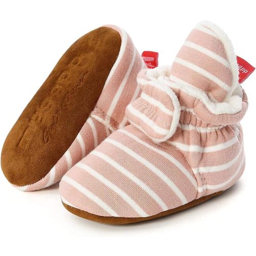 Sawimlgy Newborn Infant Baby Girl Boy Cotton Booties Stay On Sock Slippers Soft Bedroom Shoes Non-Skid Ankle Boots With Grippers Toddler Crib Warm Shoe First Walker Birthday Shower