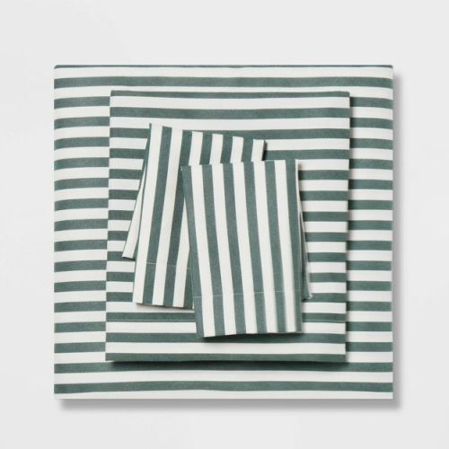Queen Microfiber Sheet Set Green Stripe - Room Essentials™