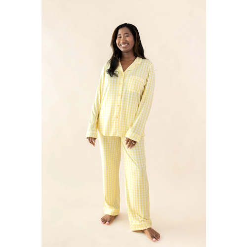 Long-Sleeved Women's Pajama Set in Gingham Chamomile