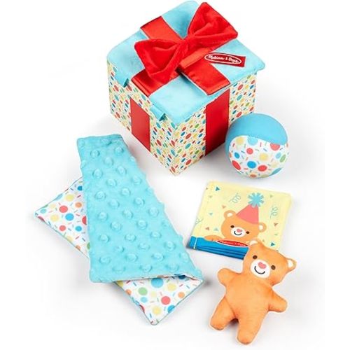 Melissa & Doug Wooden Surprise Gift Box Infant Toy (5 Pieces) Baby Toy Gift Set, Tactile Sensory Toy for Babies and Toddlers - FSC-Certified Materials