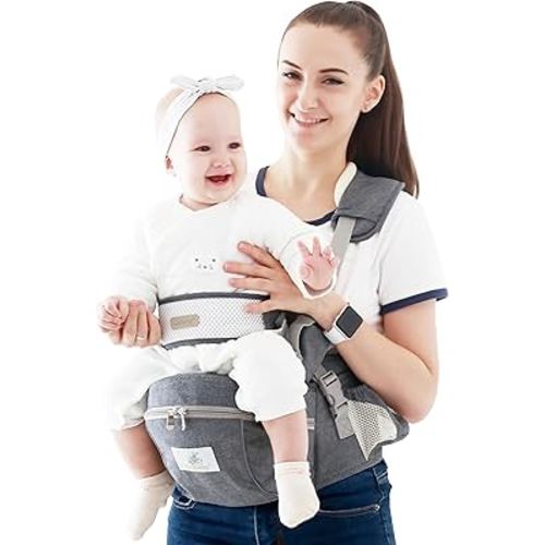 Baby Hip Seat Carrier Baby Waist Stool for Child Infant Toddler with Adjustable Strap Buckle Pocket Soft Inner Huge Storage (Dark Grey)
