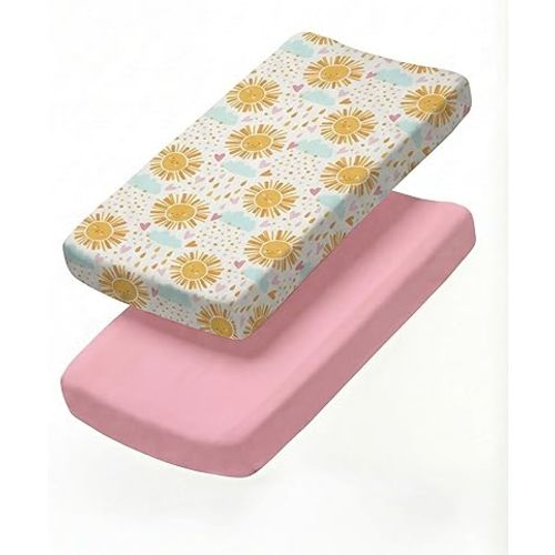 Changing Pad Cover - Pack of 2 Soft Unisex Diaper Change Microfiber Table Sheets - Fits 32"x16" Contoured Pad - Changing Pad Cover for Baby Boys & Girls - Snug, Machine Washable - Oeko-Tex, Sunny Drop