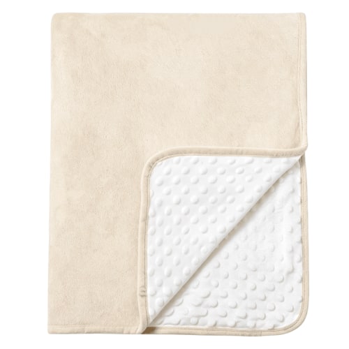 CREVENT Soft Plush Girls Beige and White Minky Baby Blanket
