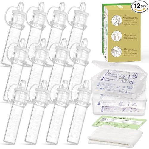 haakaa Colostrum Collector Syringes Set Colostrum Harvesting Kit Include 2 Storage Cases and 2 Cotton Cloth Wipes to Collect Store and Feed Colostrum, 0.1oz/4ml,12pcs