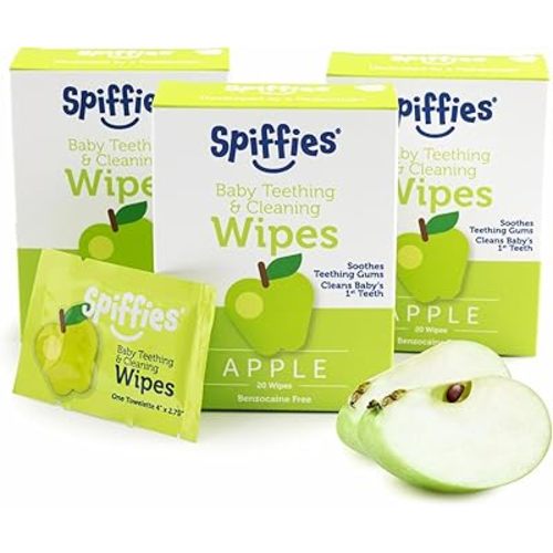 Baby Teeth Wipes - Apple Flavor, Xylitol-Enriched Baby Gum Cleaner & Dental Wipes for Teething Relief and Teeth Cleaning - Safe for Infants & Toddlers, 20 Count (Pack of 3)