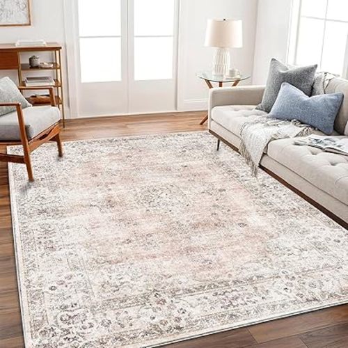 CHAMPLANT Area Rug 6'x9' Washable Vintage Traditional Floor Cover Thin Retro Kitchen Indoor Distressed Non Slip Carpet for Living Room Bedroom Dining Room