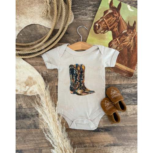 These Boots Dark Onesie(infant)(cream) – theFRINGEDpineapple