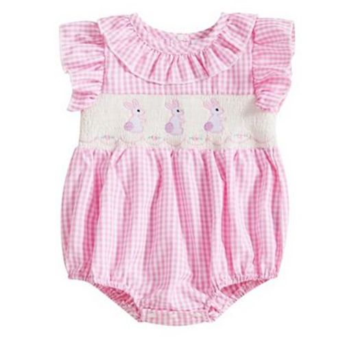 Baby Girls Pink Gingham Easter Bunny Romper