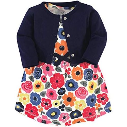 Touched by Nature Infant Toddler Girls Organic Cotton Dress and Cardigan, Rainbows Sunshine