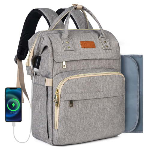 KABAQOO Baby Diaper Bag Backpack for Boy & Girls Travel Diaper Backpack Newborn Essentials Gift Grey