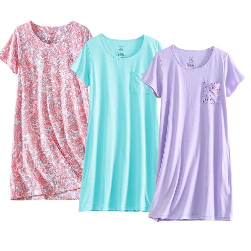 PNAEONG 3 Pack Women's Cotton Nightgown Sleepwear Short Sleeves Shirt Casual Print Sleepdress