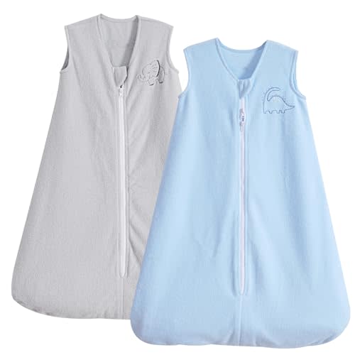 PHF Warm Micro-Fleece Baby Sleep Sack 6-12 Months, Soft Baby Wearable Blanket, 2-Way Zipper Sleeping Bags, 2 Pack Comfy Sleeping Sack for Infant Newborn Boys, Medium Size, Blue&Grey