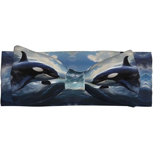 Orca Killer Whale Picture Baby Bow Headband Super Stretchy Soft Bows Hair Accessories for Newborn Infants Toddlers Kids Girls