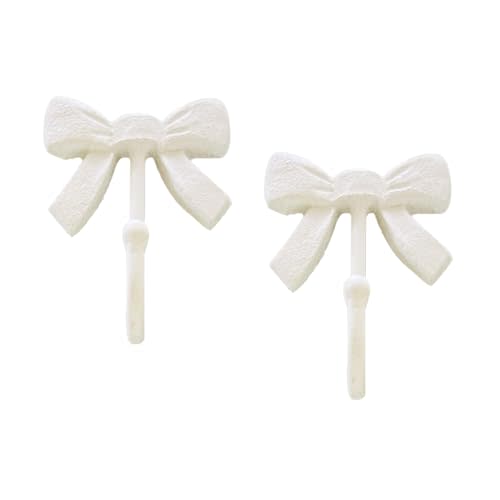 White Bow Shape Hooks Rustic Bow Wall Hooks Pack of 2,Metal Decorative Hook Wall Mounted Bow Coat Hook for Home Kitchen Bathroom Office (White, Pack of 2)