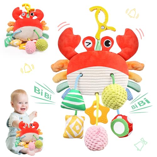 MTTIERY Car Seat Toys for Babies 0-6 Months, Stroller Hanging Toys for Babies 3-6 Months, Crinkle Rattle Mirror Crib Carseat Toy for Infants 6-12 Month, Gifts for Baby Boys Girls Newborns