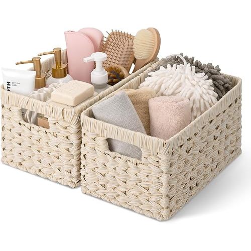 GRANNY SAYS White Wicker Baskets for Storage, Wicker Storage Baskets,2-Pack