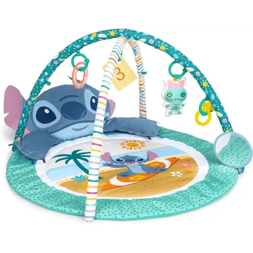 Bright Starts Disney Baby Stitch Party in Paradise Play Gym & Mat, Includes 5 Take Along Toys with Removable Stich Plush, Ages 0M+