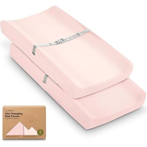 2-Pack Baby Changing Pad Cover for Girl, Boy - 34x18 Soft Viscose Derived from Bamboo Baby Diaper Changing Table Pad Cover Sheets, Neutral, Snug Fit Nursery Diaper Change Sheets (Mist Rose)