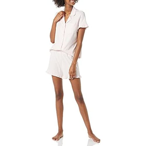 Amazon Essentials Women's Cotton Modal Piped Notch Collar Pajama Set, Comfortable Loungewear (Available in Plus Size)