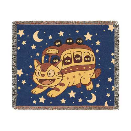 Catbus Woven Blanket, Studio Ghibli Gift, My Neighbor Totoro Blanket, Howls, Ghibli, Ponyo, Mononoke, Spirited Away, Kiki, soot sprite gift