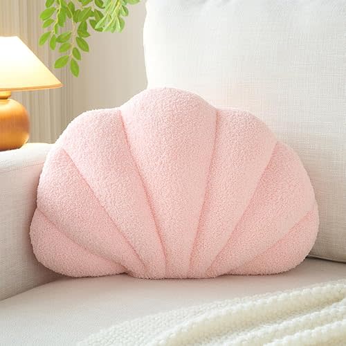 Pink Seashell Throw Pillows,13 Inch Shell Shaped Pillows Decorative Throw Pillow,Soft Seashell Plush Pillow Cushion for Bed Couch Living Room Home Decor
