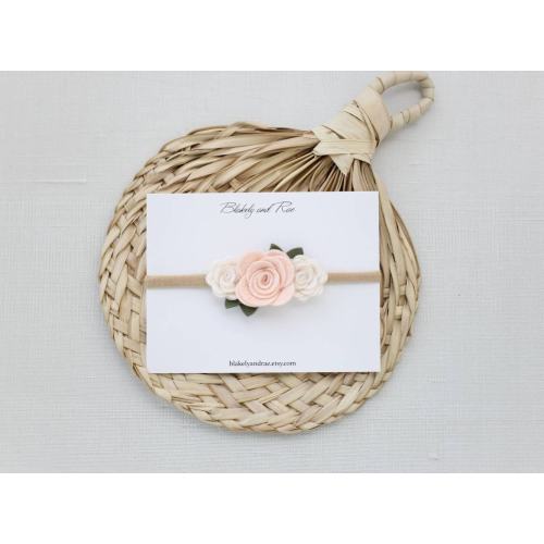 Wool Felt Flower Baby Headband: Wheat Rose Newborn Headband