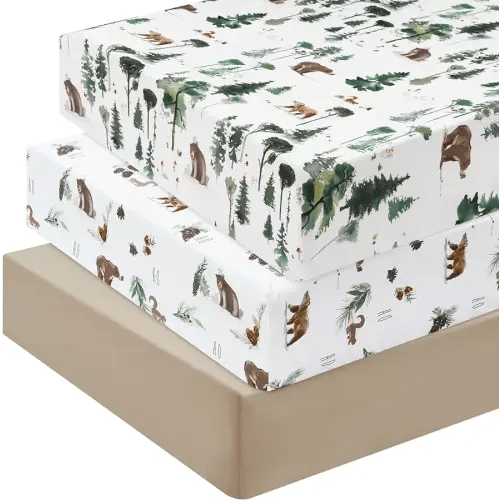david's kids 3 Pack Fitted Crib Sheets, Ultra Soft Breathable Comfortable Baby Sheet Set for Boys Girls Neutral, 28x52 Inch Fits Standard Crib and Toddler Mattresses, Woodland Animals