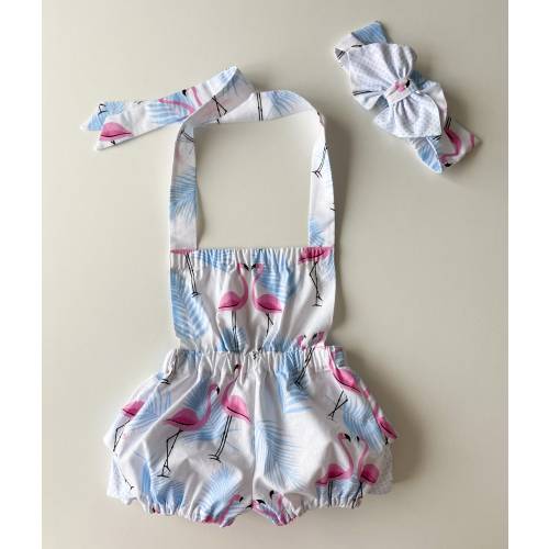 Tropical Flamingo Baby Romper with Headband: Birthday Girl Outfit