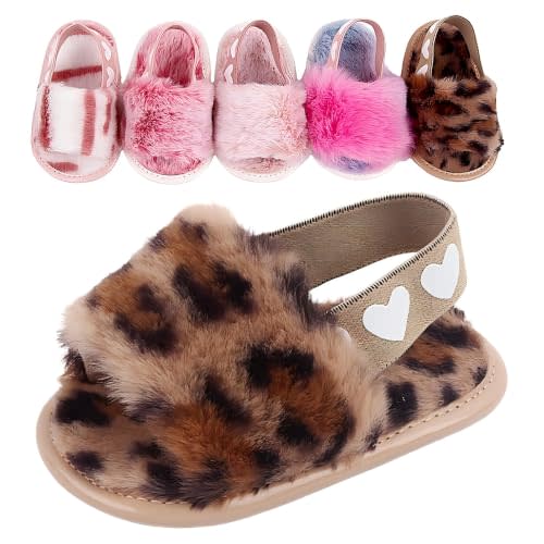 Baby Shoes Pink Leopard Baby Girl Slippers Non-Slip Soft Sole Toddler First Walkers Cozy Warm Indoor Shoes for Infant Girls