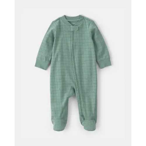 Baby Boy Dinosaur 100% Cotton 2-Way Zip Sleep & Play Pajamas - Green
