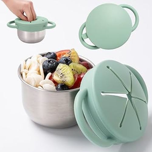 1 Pack Snack Containers for Toddlers, Stainless Steel Toddler Snack Cups with Silicone Food Catcher & Lids,Snack Cups for toddlers Spill Proof
