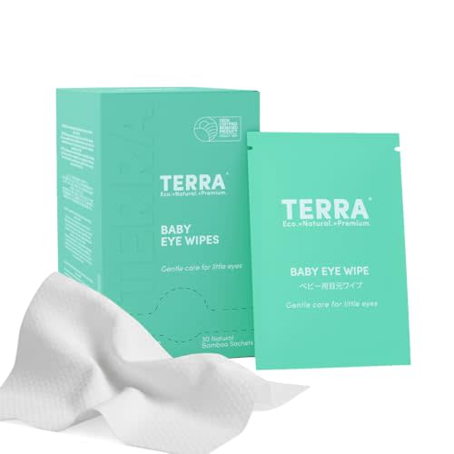 TERRA Baby Eye Wipes | Ultra-Gentle Cleansing for Delicate Eye Areas | Sodium Chloride & Glycerin Formula | Fragrance-Free, Hypoallergenic & Plant-Based | 30 Individually Wrapped Sachets