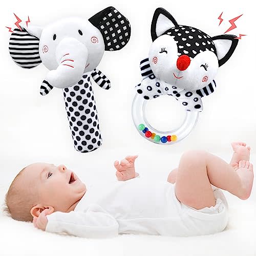 Baby Rattles 0-6 Months Baby Toys 0-6 Months, Newborn Toys 0 3 Months Brain Development, Infant Toys 0-6 Months Baby Sensory Toys Soft Rattles for Babies 0-6 Months Shower Party Gift