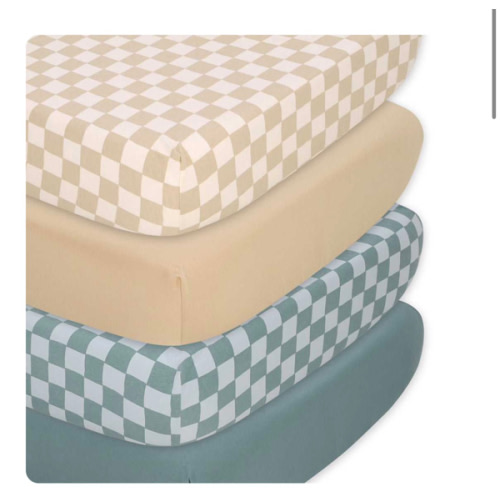 Check 4-Pack Fitted Organic Jersey Crib Sheet Set