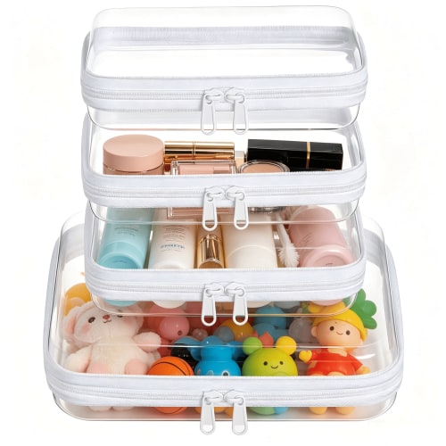 4 Pcs Clear Zipper Pouches, Hard Shell Zipper Case, Toiletry Bag for Travel, Clear Diaper Bag, Toiletry Pouch, Travel Organizer, Cosmetic Bag, Toy Storage Bins (M + 3S)