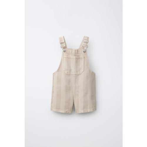STRIPED SERGE OVERALL SHORTS - Light beige | ZARA United States
