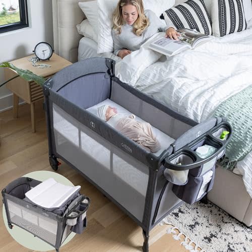 4-in-1 Baby Bassinet - Bedside Crib Sleeper, Pack and Play, Diaper Changing Table & Travel Bassinet - Portable Bassinet for Newborn To Toddlers - Travel Bag Included